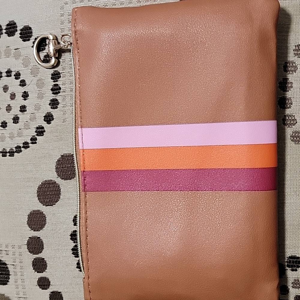 Ipsy Brown Colorblock Cosmetic Makeup Pouch Glam Bag